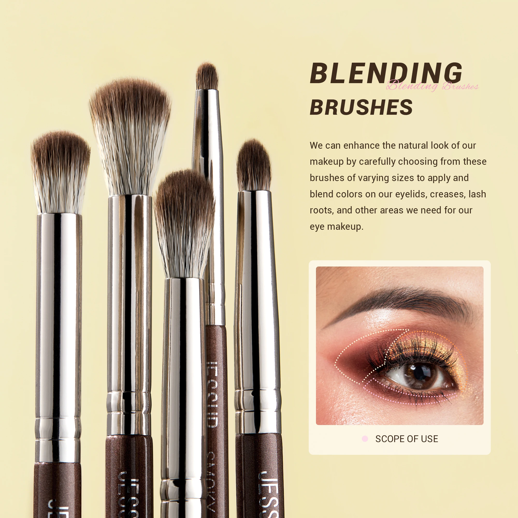 Jessup Juego de brochas de maquillaje para ojos, profesional, 15 Uds., brochas para sombra de ojos, corrector vegano, delineador de cejas, brocha para mezclar, marrón, T499