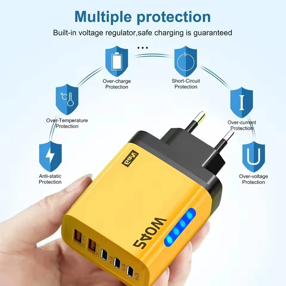 Cargador de escritorio USB-C GaN 5 en 1 de 240W, adaptador de carga rápida para teléfono, cable tipo C de 10A para iPhone, Samsung, Xiaomi, cargador con enchufe EU/US/UK