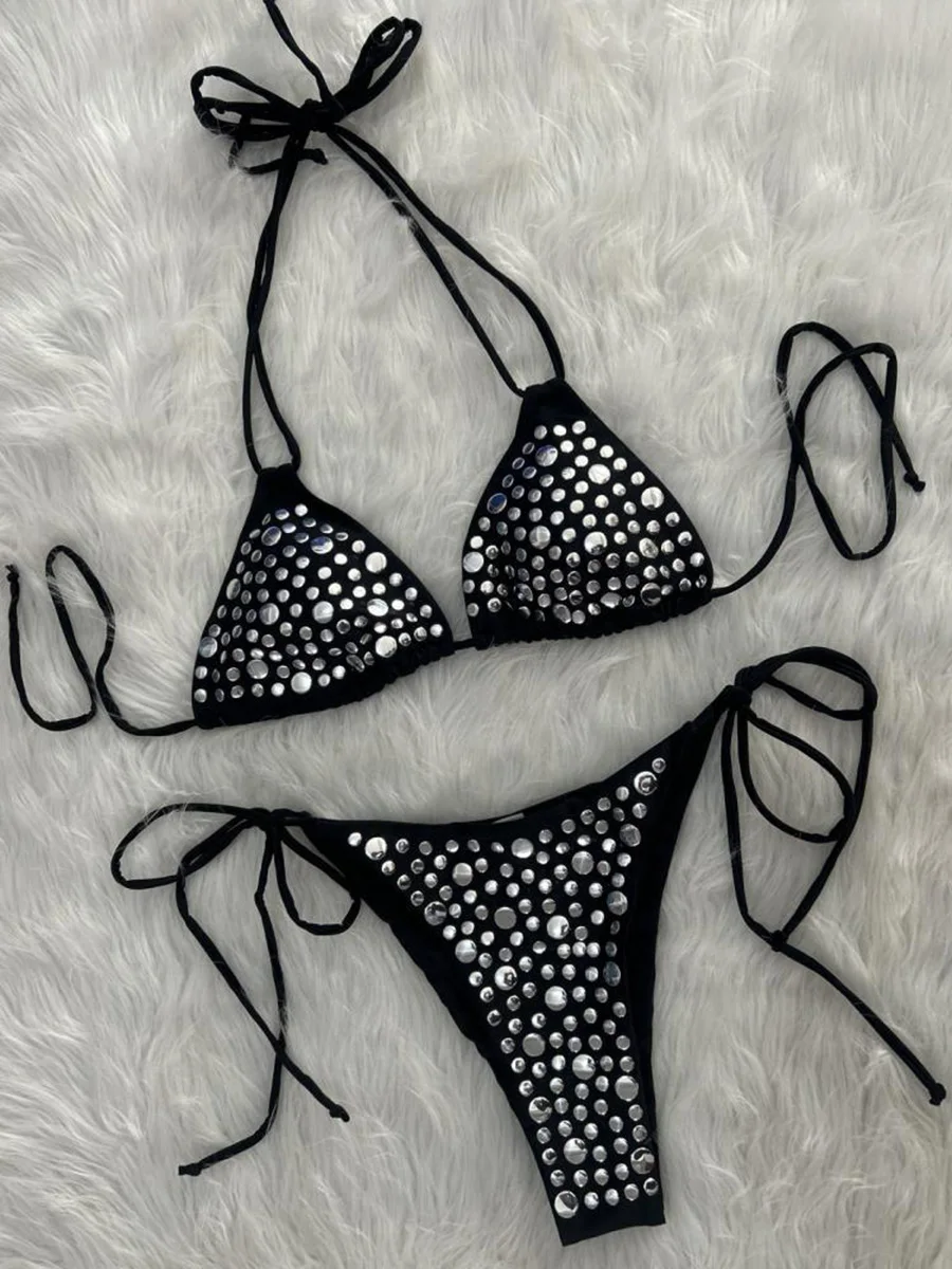 Bikini Metálico con Lentejuelas Halter 2026, Traje de Baño para Mujer, Bikini de Dos Piezas, Traje de Baño, Ropa de Playa