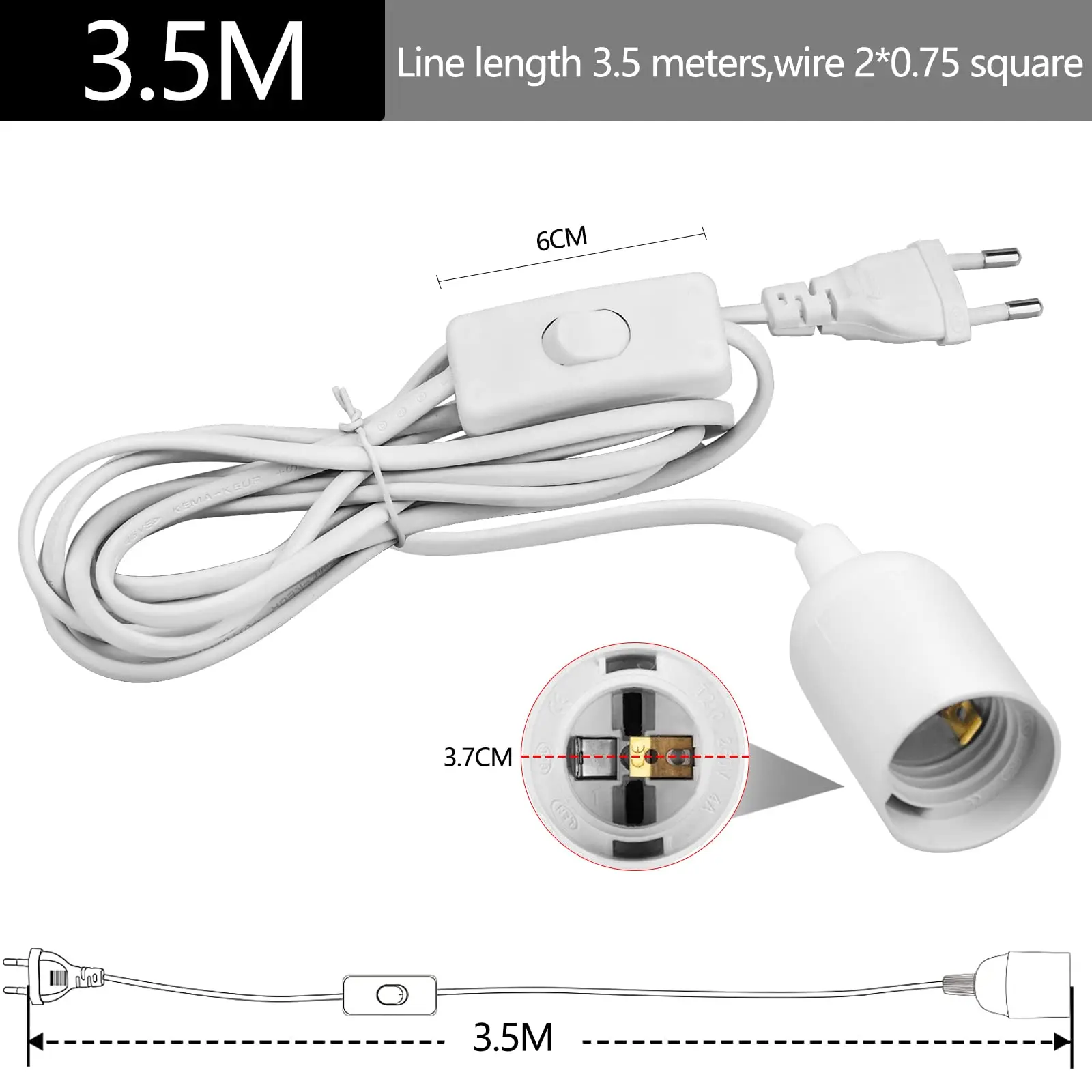 Enchufe europeo 3,5 m 6m Cables de cable de alimentación E27 soporte de Base de lámpara con cable de interruptor para bombillas Led colgantes enchufe de suspensión de lámpara colgante