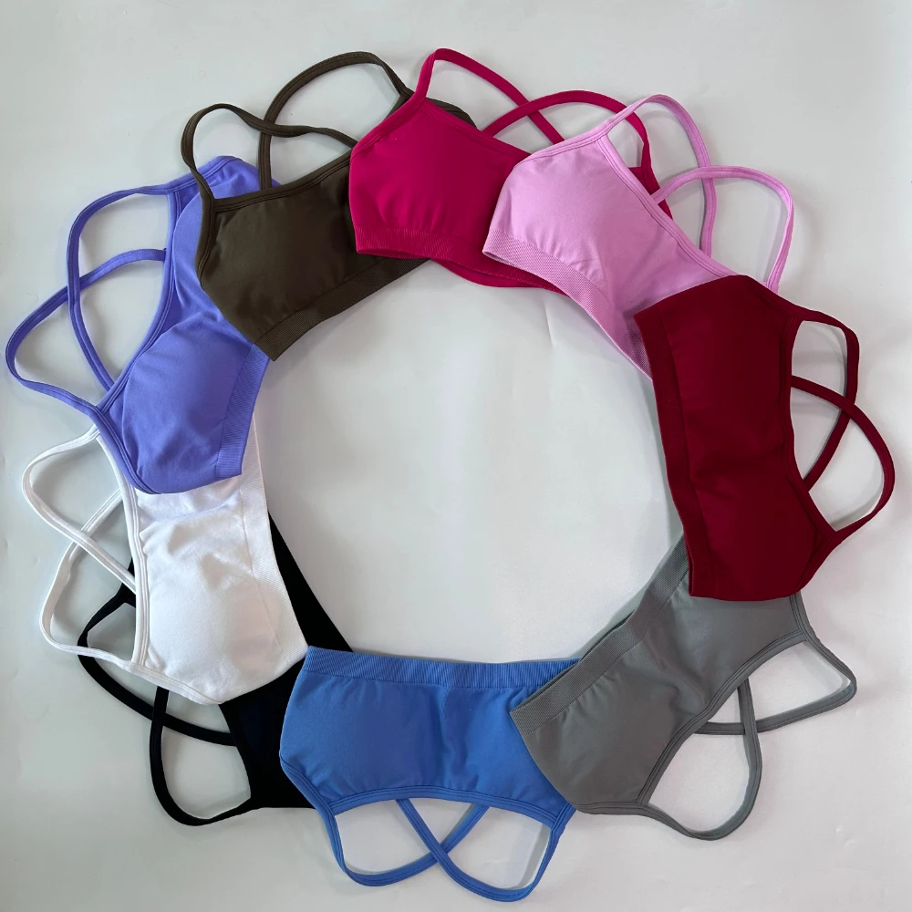 Sujetador deportivo para mujer, correa de hombro extraíble, sujetador de Yoga sin espalda, sujetador acolchado, Top Sexy con espalda cruzada, Top corto de gimnasia, ropa interior de Fitness