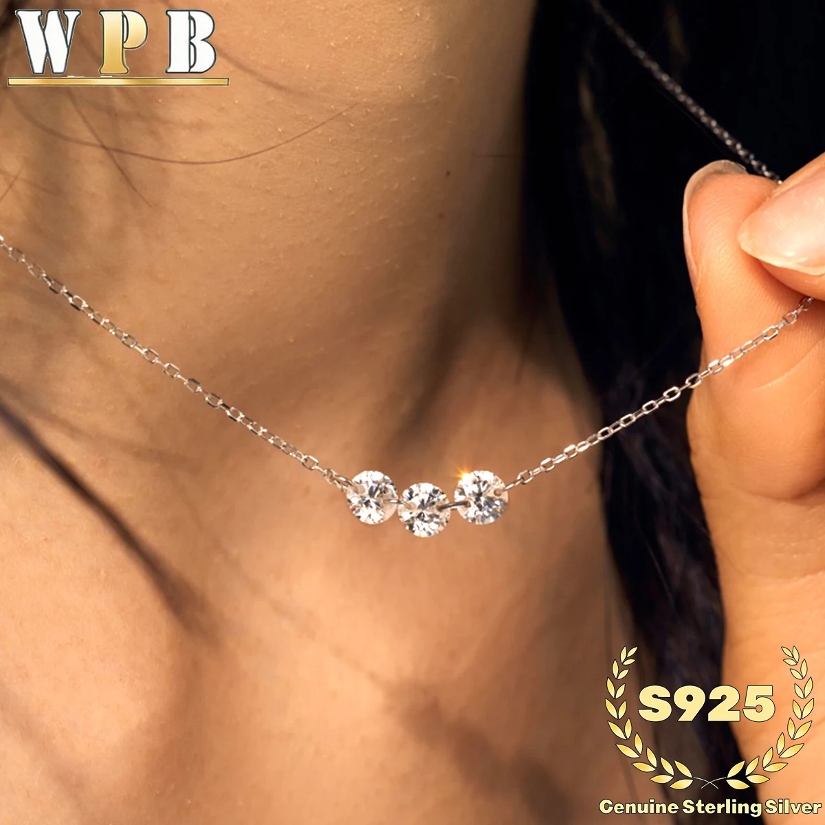 Collar de Plata S925 Genuina con 3 Circonitas Brillantes, Ajustable, Joyería Minimalista de Lujo para Hombre y Mujer