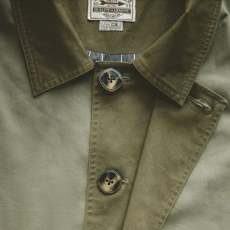 Maden Casual Balmacaan Trench Coat Loose Fit Verde Cortavientos Heavyweight Twill Vintage Chaquetas Largas para Hombres Otoño e Invierno