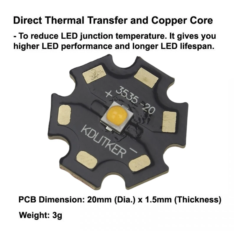 519A 7,04W 2200mA 5700K 5000K 4500K 4000K 3500K 3000K 2700K CRI90 SMD 3535 emisor LED en KDLitker DTP cobre MCPCB