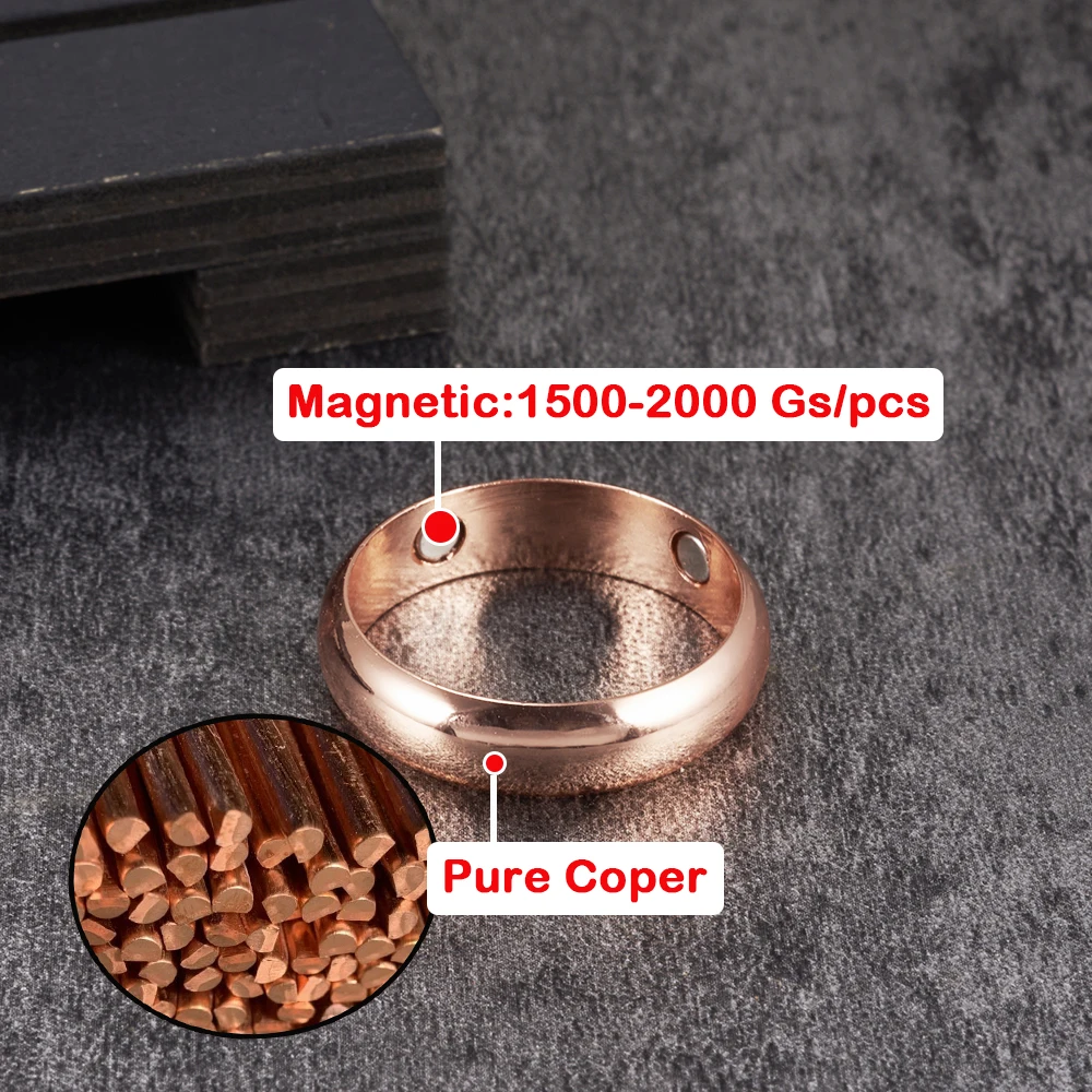Anillos magnéticos de cobre puro Vinterly para mujeres y hombres, brazalete abierto con energía saludable de 6mm, joyería ajustable, imán alto redimensionable