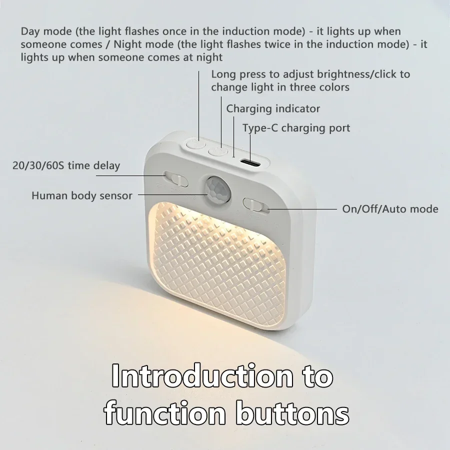 Luz Nocturna LED con Sensor de movimiento PIR, lámpara nocturna recargable por USB para dormitorio, escalera, pasillo, armario, iluminación de armario