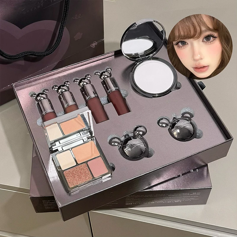Set de Maquillaje ART VALUE que Incluye 4 Labiales Líquidos, 1 Colorete Facial, 1 Polvo Compacto, 1 Paleta de Sombras de Ojos, 1 Iluminador en Polvo, 8 Piezas de Cosméticos