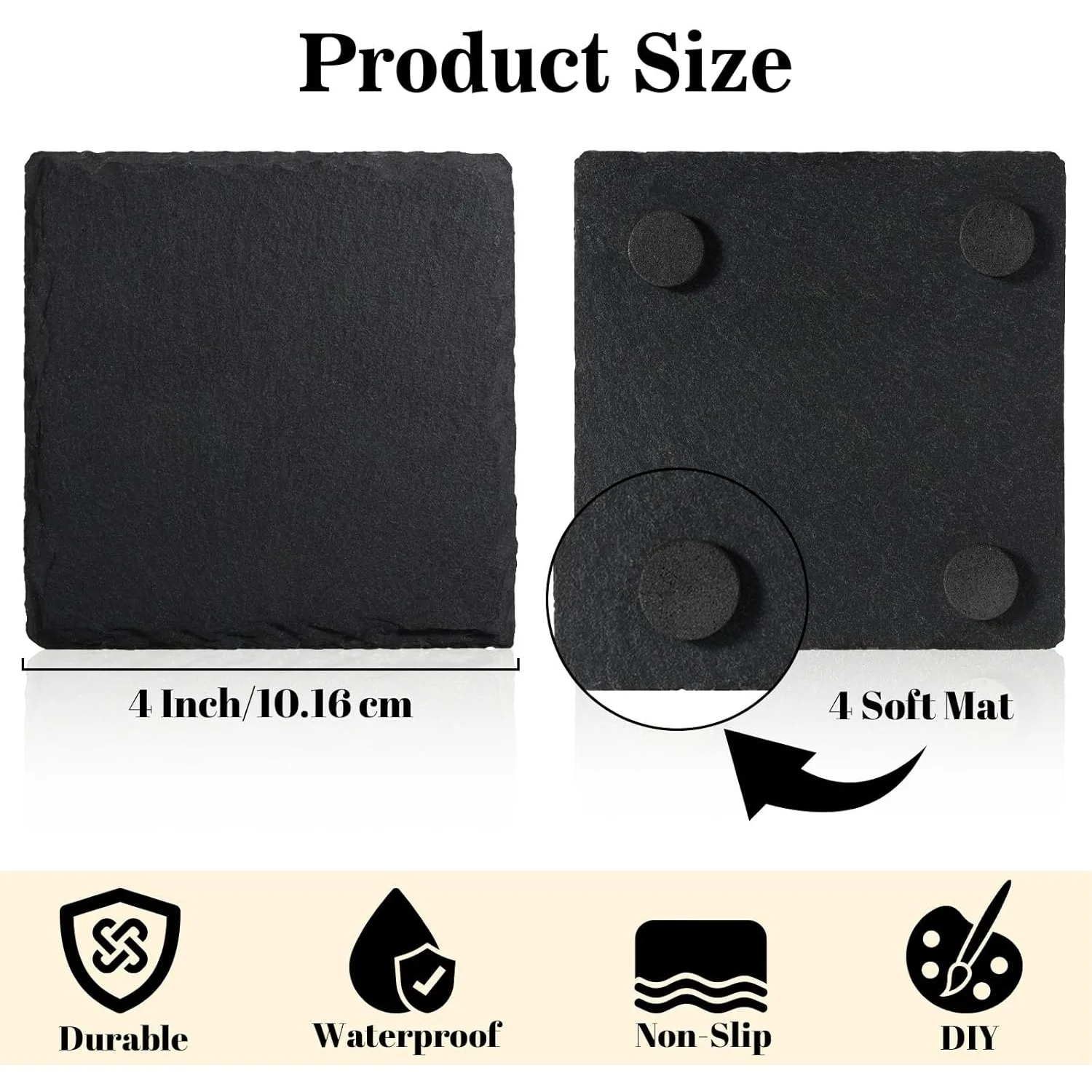 8 posavasos de pizarra a granel, espacios en blanco de piedra negra hechos a mano cuadrados, redondos y hexagonales de 4 pulgadas para grabado láser y decoración del hogar