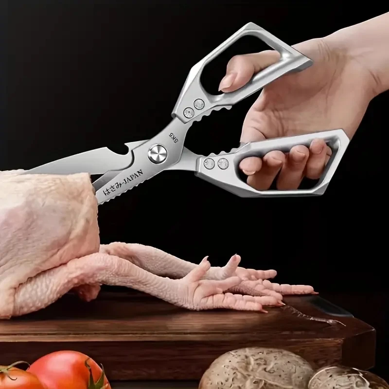 Tijeras de cocina de alta resistencia, tijeras multiusos de acero inoxidable para cortar carne y asar, tijeras de cocina para el hogar, 1 ud.