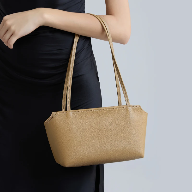 Bolso de Hombro Mini de Cuero Genuino de Vaca para Mujer, Bolso de Mano con Correa Larga de Cuero Granulado, Bolso Minimalista para Uso Diario