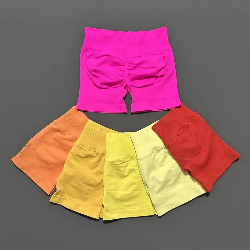 Pantalones cortos de gimnasio para mujer, pantalones cortos deportivos para motociclista, pantalones cortos de Yoga ajustados de cintura alta y cintura, mallas sin costuras para entrenamiento