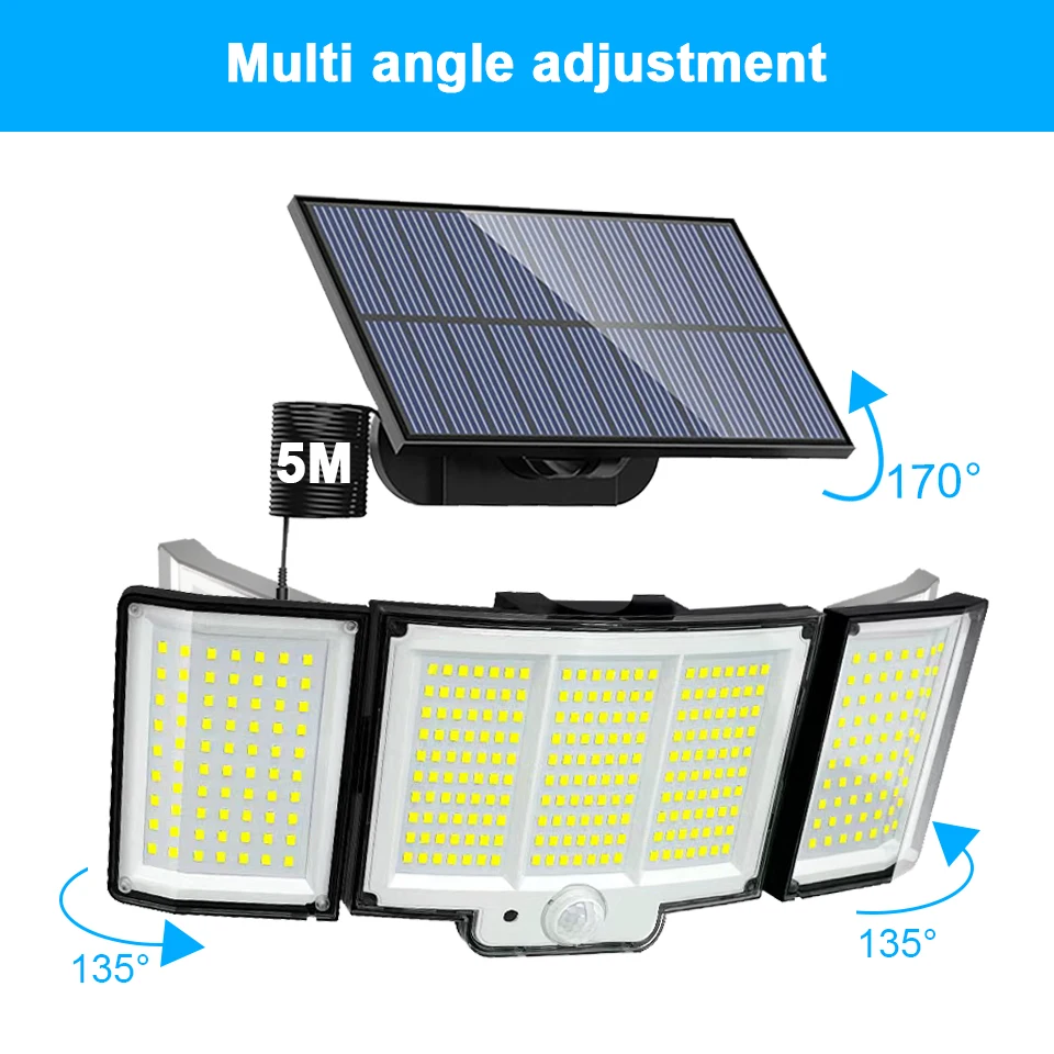 Lámpara Solar LED para exteriores, focos impermeables IP65, Sensor de movimiento, 3 modos, farola, decoración de jardín, 238/328, 348