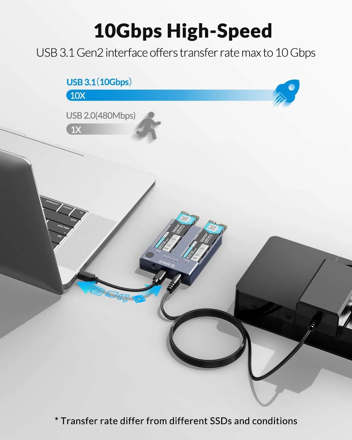 ORICO-Cloner M.2 NVMe de doble bahía, dispositivo con USB C a NVMe SSD, M.2 carcasa de aluminio, clon sin conexión para PCIe m-key SSD de 8TB