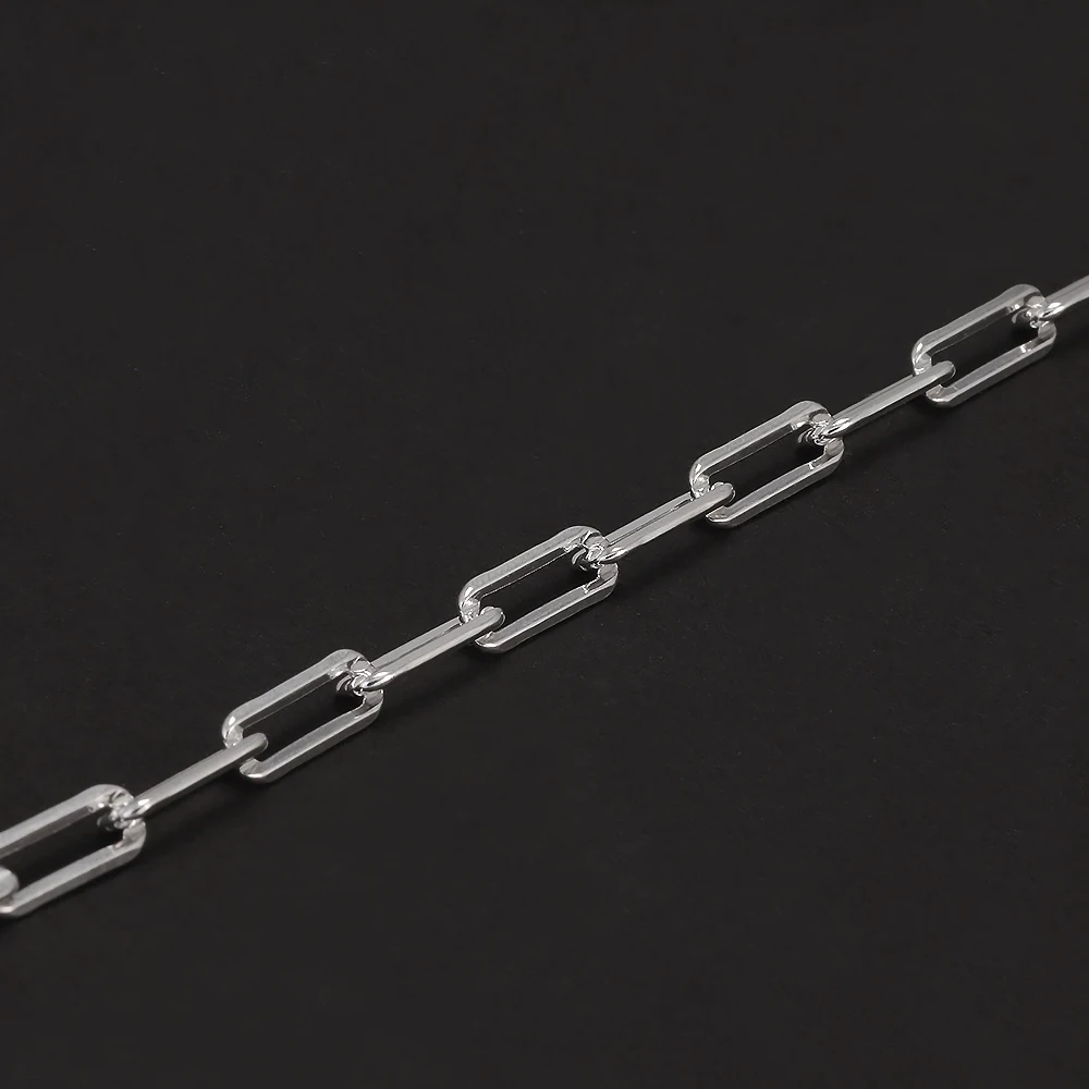 Sólida plata 925, pulsera de cadena de eslabones con clip de papel de 4mm para hombres y mujeres, cadena de mano con Clip de papel, joyería Punk Simple de moda