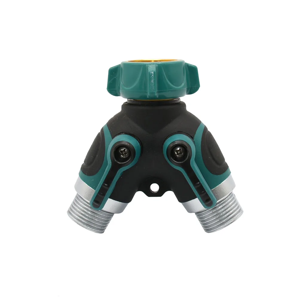 Manguera de grifo de jardín con rosca de latón de 3/4 ", divisor de agua, válvula de riego de jardín de 2 vías, controlador de interruptor ajustable de riego tipo Y