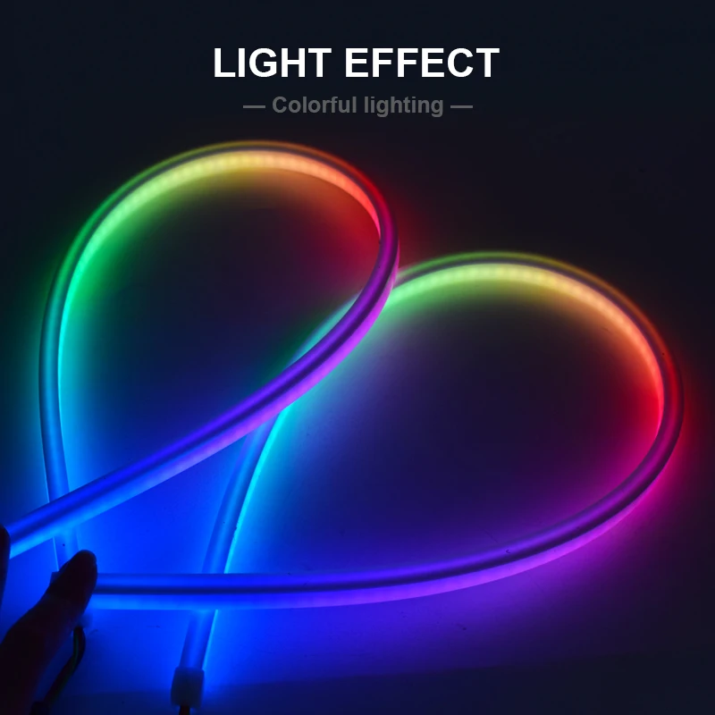 2 uds RGB luces LED de circulación diurna para coche aplicación/Control remoto tiras de faros flexibles para automóvil DRL lámparas de señal de giro fluidas 60cm 12V
