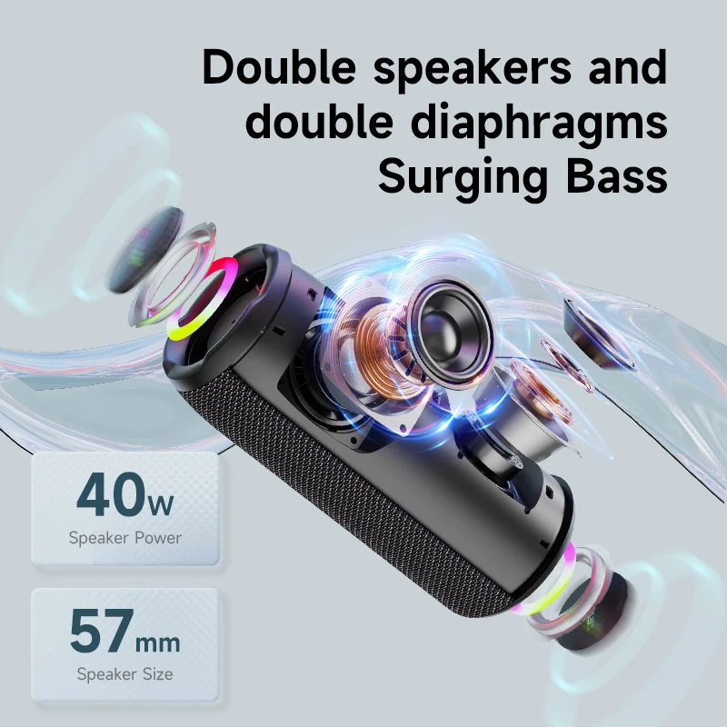 Altavoz Bluetooth portátil ZEALOT-S49PRO 20W IPX6 resistente al agua, tarjeta Micro SD, enchufe AUX, tiempo de reproducción 10H, luz RGB estéreo inalámbrica