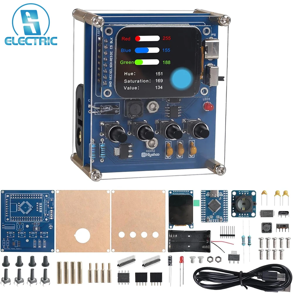 Kit de Práctica de Soldadura con Reconocimiento de Color DIY, con Sensor TCS34725, Pantalla TFT de 1.69'', Proyecto de Electrónica STEM para Aprender RGB HSV