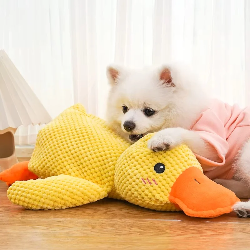 Juguete de Peluche para Perros en Forma de Pato, Resistente a Mordidas, Juguete Chirriante para Cachorros en Fase de Dentición, Pato de Peluche Suave para Dormir, Alivia el Estrés, Juguete Masticable para Mascotas
