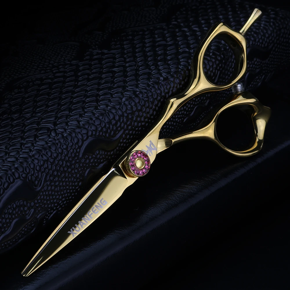 XUANFENG Tijeras de pelo doradas de 5 pulgadas Tijeras de corte de peluquero y tijeras de adelgazamiento