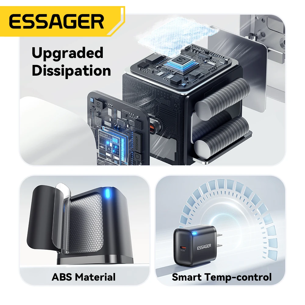 Essager Mini 30W tipo C cargador para iPhone 16 15 Xiaomi PD 20W Cable Lightning cargadores de viaje para iPhone 14 13 12 iPad Pro