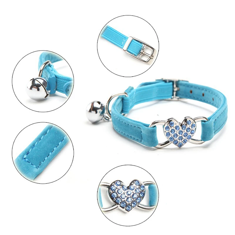 Collar de gato con dije de corazón y campana, elástico de seguridad ajustable con Material de terciopelo suave, producto para mascotas en 8 colores, Collar para perros pequeños