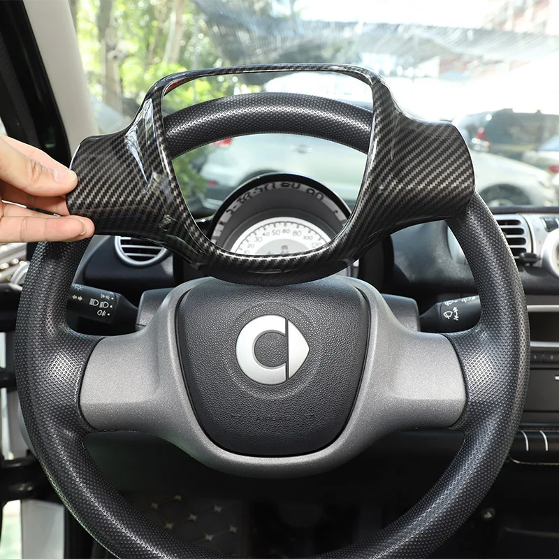 Para Mercedes-Benz Smart 451 Fortwo 2009-2015, Cubierta Decorativa de Fibra de Carbono ABS para Volante, Adhesivo para Accesorios de Auto