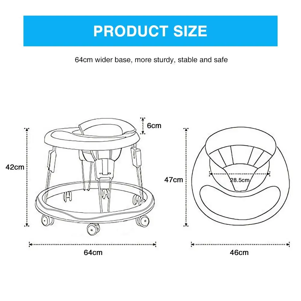 Andador ajustable para bebés, bandeja fácil de limpiar, rollador universal, andador plegable antivuelco para niñas y niños de 6 a 18 meses