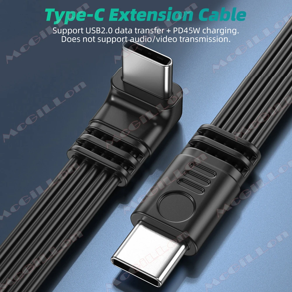Cable de extensión USB C de 90 grados macho a hembra tipo C a tipo C 480Mbps 45W Cable de datos extensor de carga rápida para Samsung Xiaomi