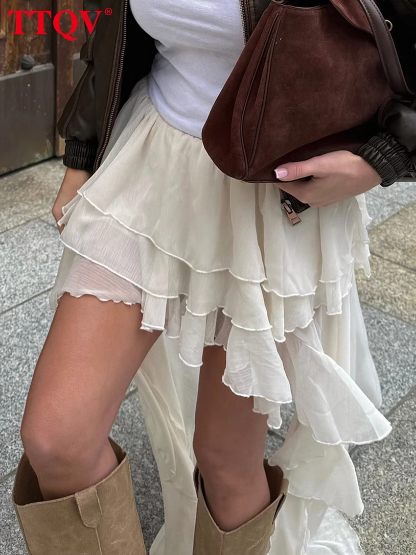 TTQV, faldas holgadas informales de color albaricoque para mujer, faldas plisadas de cintura alta a la moda, falda fina elegante hasta el suelo, ropa femenina