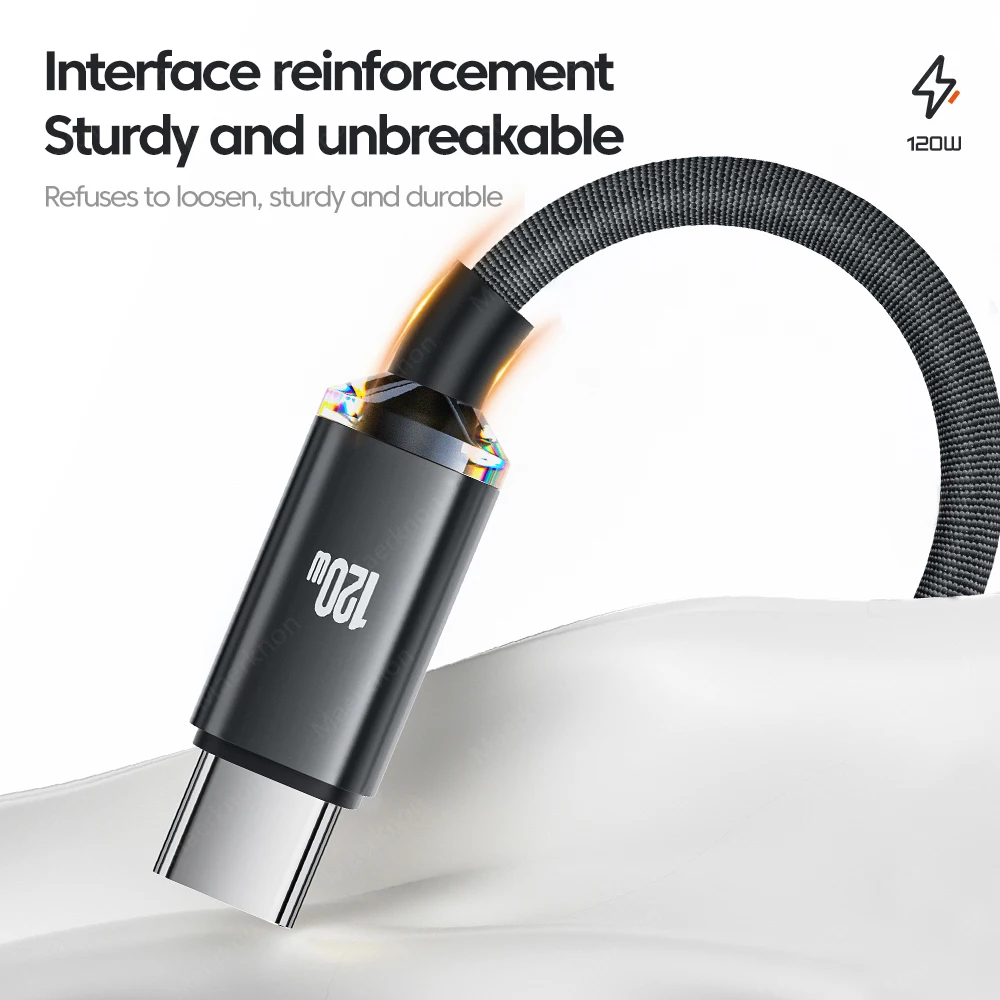 Cable USB C de 120W, Cable de carga súper rápida 6A, cargador de teléfono, Cable tipo C para Samsung, Xiaomi, Huawei, Cable de datos USB tipo C de 0,25 M/1M/2M