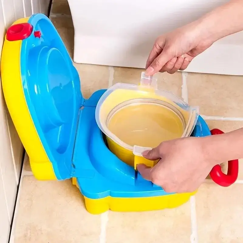 Orinal de viaje plegable para niños, inodoro portátil de entrenamiento con patrón de dibujos animados, fundas para acampar, coche, uso al aire libre