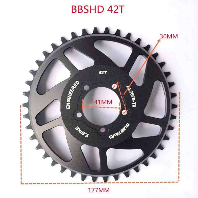 GUSTAVO-anillo de cadena para bicicleta eléctrica, 42T, para BAFANG BBS01 BBS02 BBSHD M625, accesorios eléctricos de aleación de aluminio de alta calidad