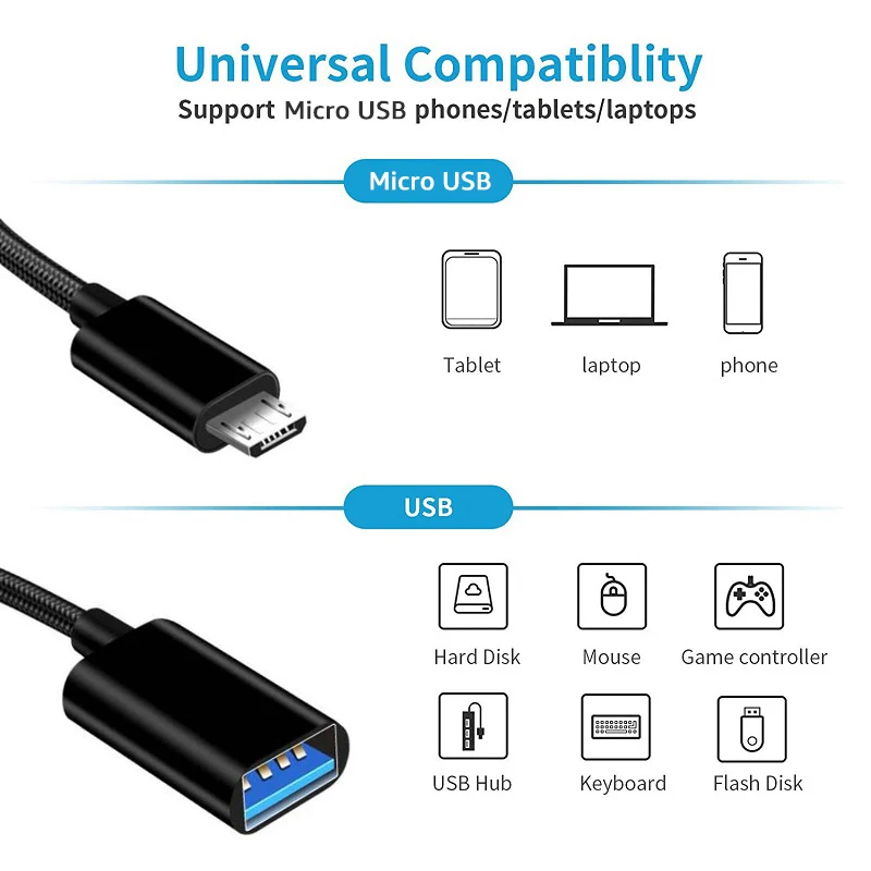 Adaptador Micro USB OTG, adaptador de Cable Micro USB macho a USB 2,0 hembra para Samsung, Huawei, Xiaomi, teléfono Android, unidad Flash USB