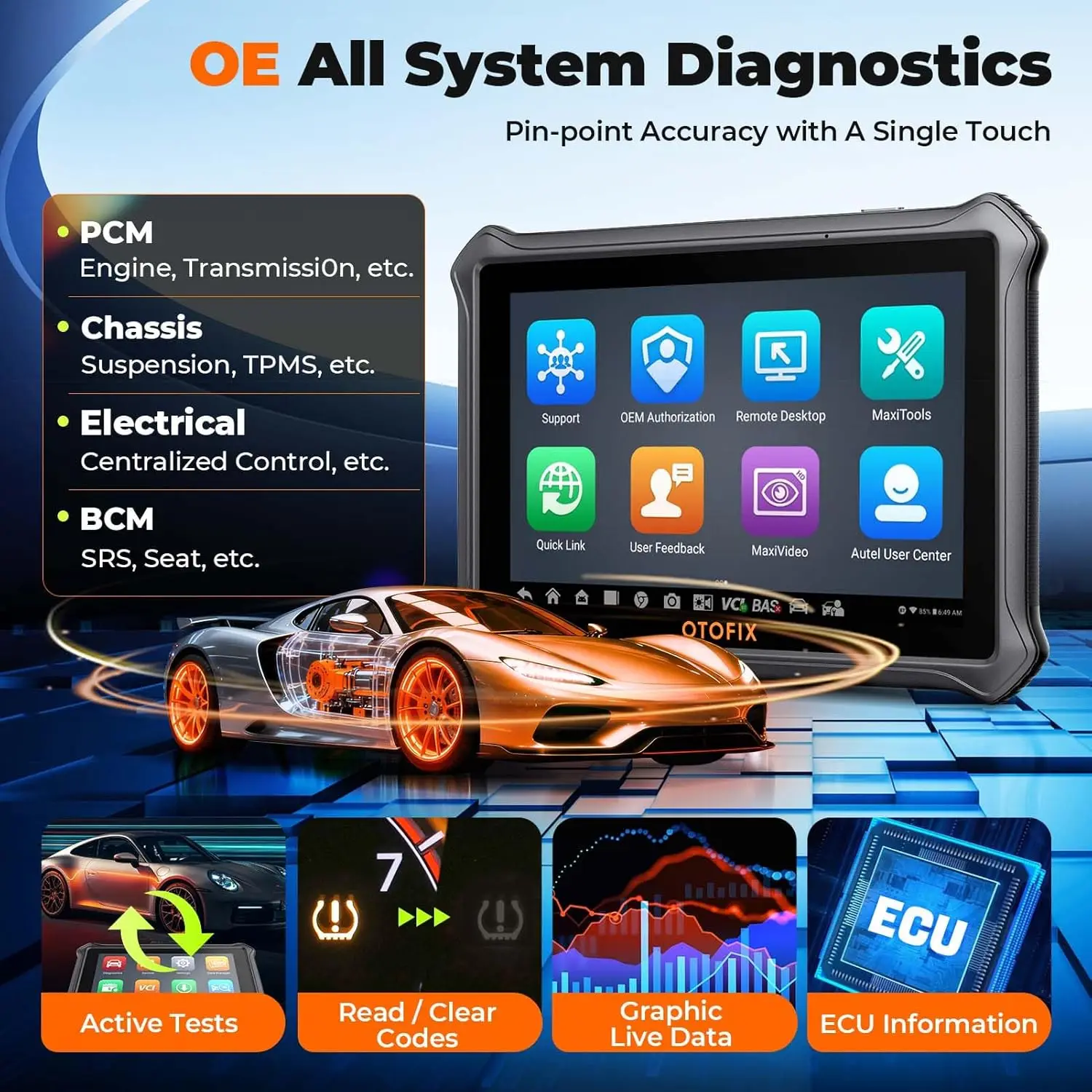 Escáner OBD2 automotriz OTOFIX D1 Lite, actualización de 2 años, Control bidireccional, herramienta de escaneo de diagnóstico de todos los sistemas, FCA SGW CAN FD y DoIP