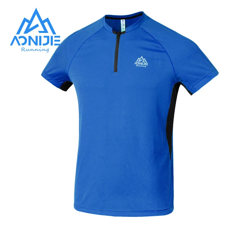 AONIJIE-Camiseta deportiva de secado rápido para hombre, camisa de manga corta con cremallera y cuello redondo, transpirable, para Fitness y ciclismo, FM5158
