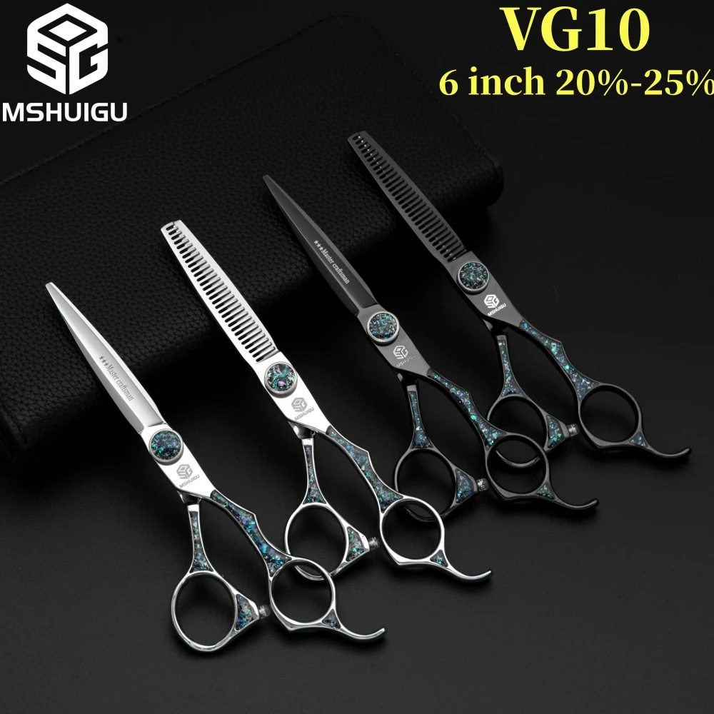 MSHUIGU VG10 Juego de tijeras de peluquero profesionales 4-5-5,5-6-7 pulgadas Tijeras finas de calibre múltiple para cortes de pelo y salones familiares
