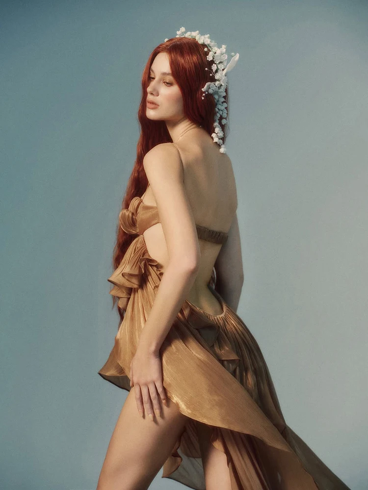 Vestido Maxi Irregular con Volantes y Borlas para Mujer, sin Espalda, sin Mangas, Escote Bajo, Elegante para Fiesta de Cumpleaños