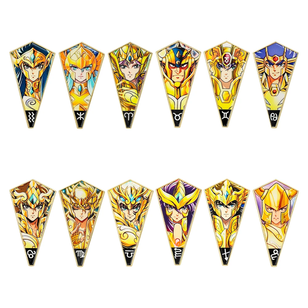 12 pines esmaltados de los Caballeros del Zodíaco, set de broches metálicos de constelaciones de anime, insignias coleccionables para mochilas y ropa