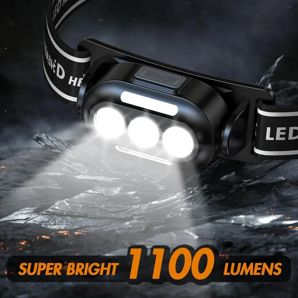Linterna frontal Led recargable por Usb ultrabrillante con lámpara de cabeza blanca, roja y azul, resistente al agua IPX4