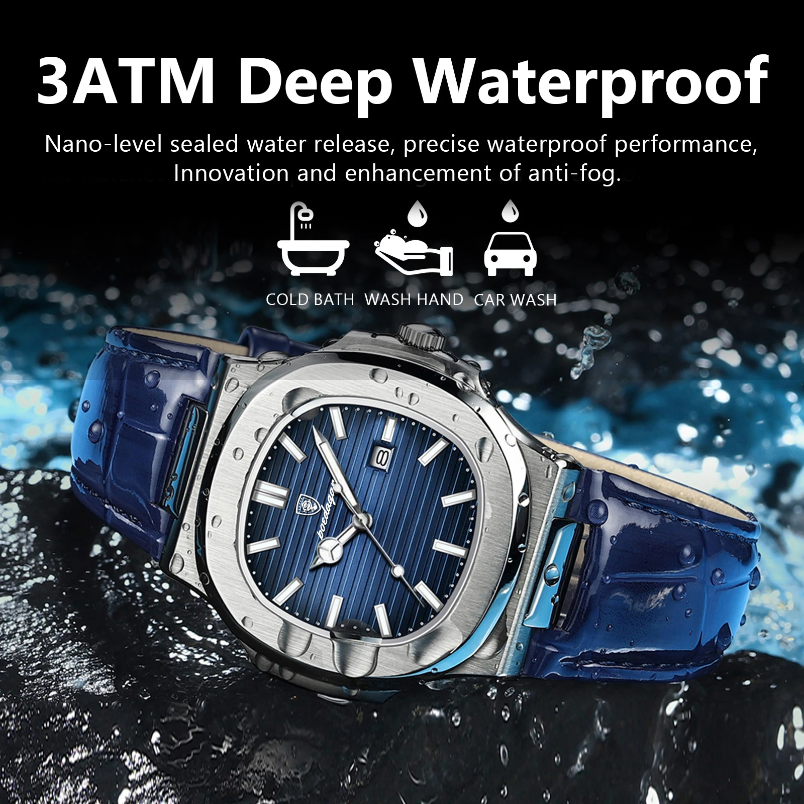POEDAGAR Reloj cuadrado superior para hombre con fecha resistente al agua luminoso Reloj de pulsera de lujo para hombre relojes de cuarzo de cuero de alta calidad para hombre + Reloj con caja