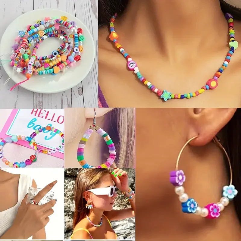 Kit de fabricación de joyas, 700 Uds., manualidades con cuentas DIY para collares y pulseras, acrílico, arcilla suave, dijes de animales, juegos de cuentas de arcilla polimérica