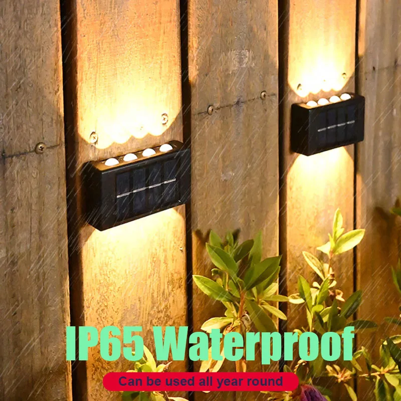 Lámpara Solar de pared de 10 LED, luz alimentada por energía Solar impermeable para exteriores, iluminación hacia arriba y hacia abajo, decoración para el hogar, jardín, porche y patio