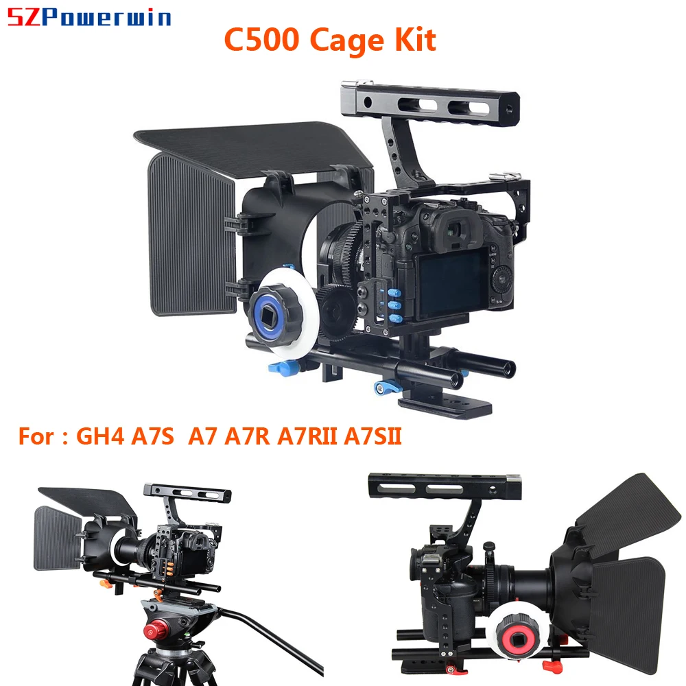 Kit de jaula Powerwin C500 para GH4, A7S, A7, A7R, A7RII, A7SII, DSLR, cámara de estudio fotográfico, Rig, estabilizador deslizante, Follow Focus, juego de puerta de Granero