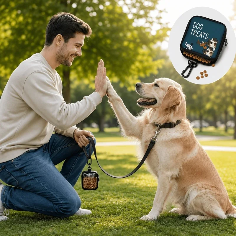 Bolsa Portátil para Premios de Perro con Ventana Transparente y Cierre de Cremallera, Bolsa para Premios de Entrenamiento para Paseos al Aire Libre y Recompensas Diarias