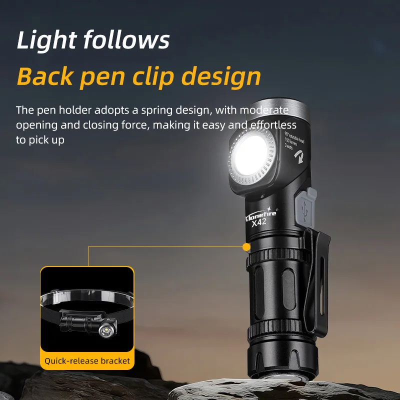 Linterna LED 2 en 1 90 ° Linterna Frontal Giratoria Súper Brillante para Camping, Trabajo al Aire Libre, Senderismo, Emergencias, con Imán