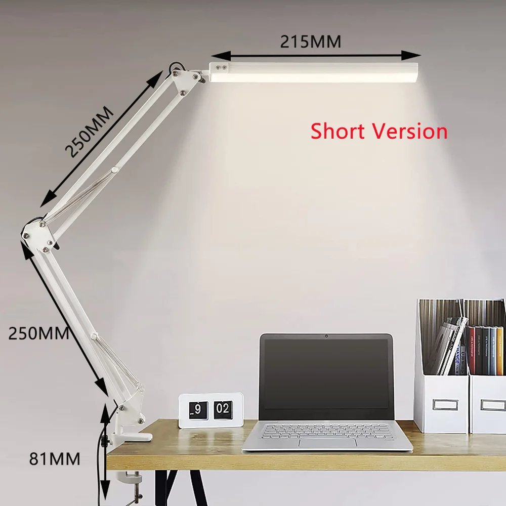 Lámpara de Escritorio LED de 10W con Pinza, Brazo Oscilante Ajustable, Luz de Mesa Regulable, 3 Modos de Color, 10 Niveles de Brillo, Cuidado de la Vista, USB, para Lectura