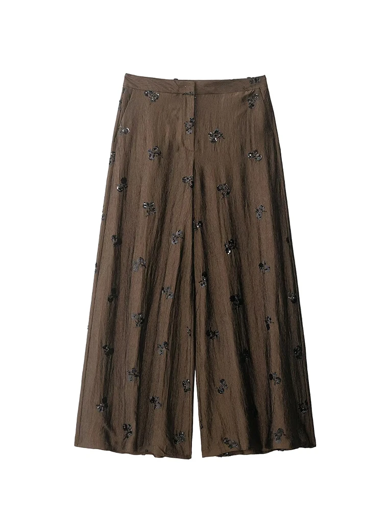 TFMLN Nuevo Conjunto de Pantalones con Lentejuelas para Mujer, Top Sexy con Cuello Halter y Pantalones Anchos de Pierna, Conjunto de Dos Piezas, Moda de Verano 2026, Atuendo para Vacaciones