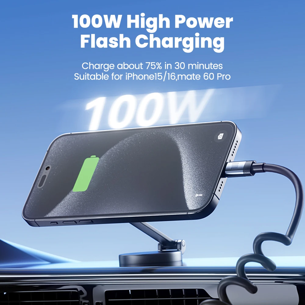 Cable de resorte USB tipo C a USB C de 100W 5A para iPhone 15 16 Pro Max Samsung Xiaomi Cable de cargador de coche 27W tipo C a Cable Lightning