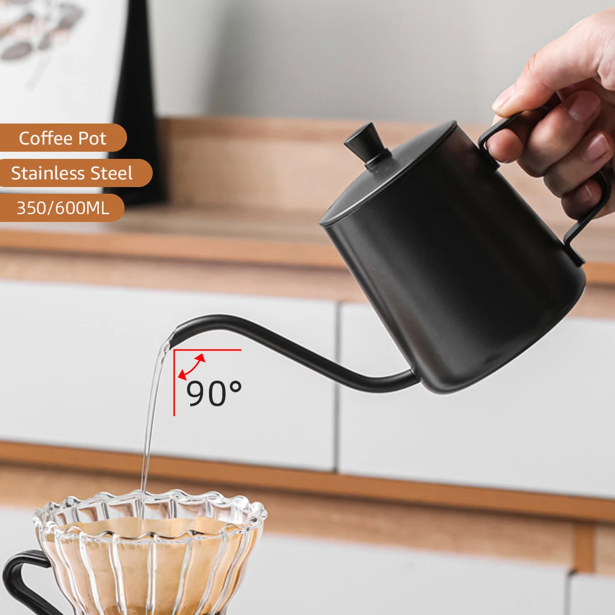 Tetera de café de acero inoxidable de 350/600 ml con boquilla de cuello de cisne para verter café, tetera de goteo de cuello de cisne con boca fina